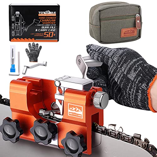 Freeyou Chainsaw Sharpener, Chainsaw Sharpening Jig Kit with Tungsten Burr(1pcs) and Portable Storage Bag, Hand-Cranked Sharpening Tool for 8-22 inches Chain Saws and Electric Saws.