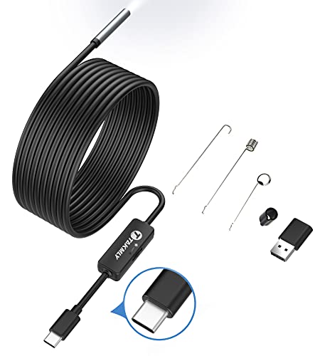 USB Endoscope for OTG Android Phone, Computer, 5.5 mm Borescope Inspection Snake Camera Waterproof with USB, Type C, 16.4FT Semi-Rigid Cord with 6 LED Lights (16.40 TF)